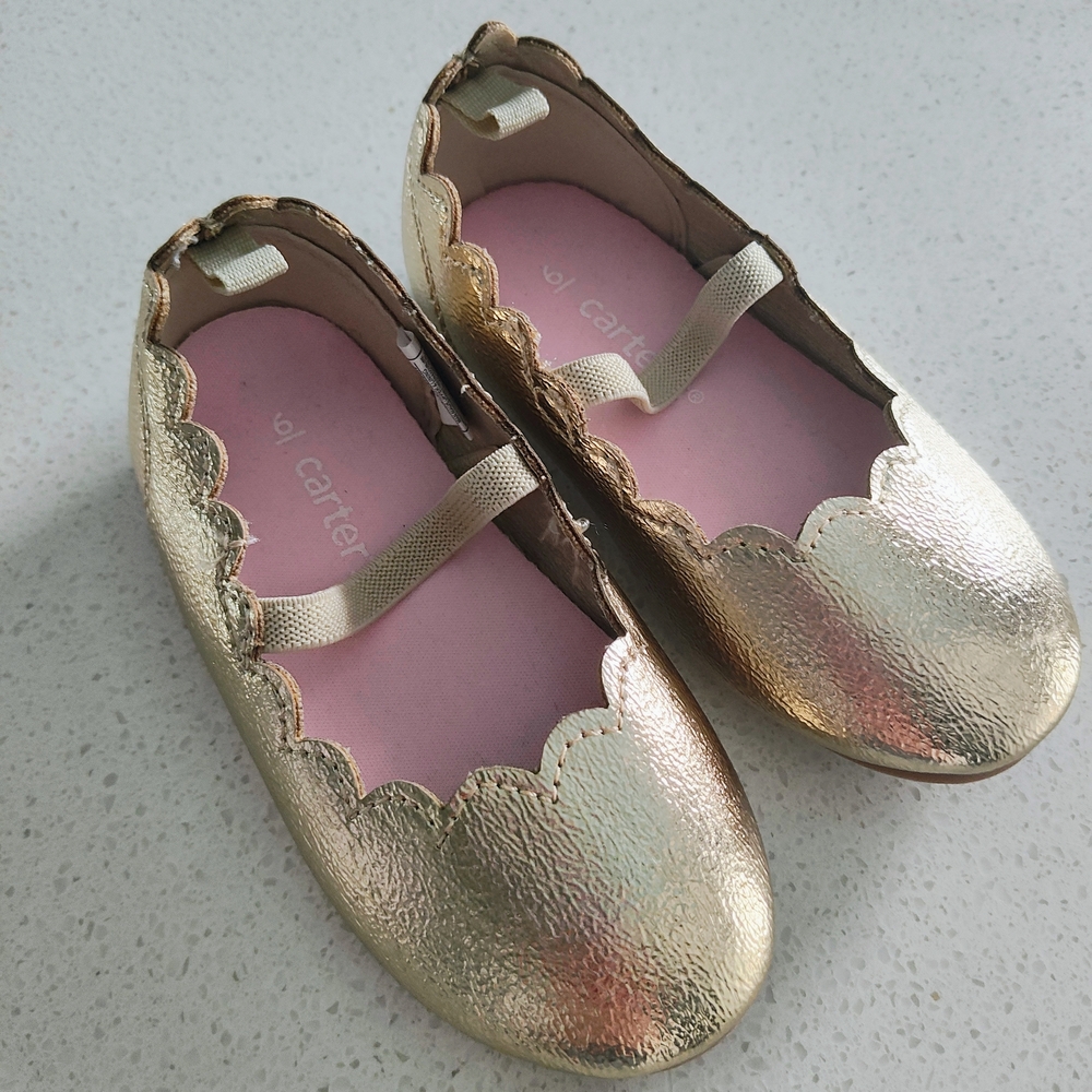 Carter's Gold Dress Shoes with Elegant Scalloped Edging